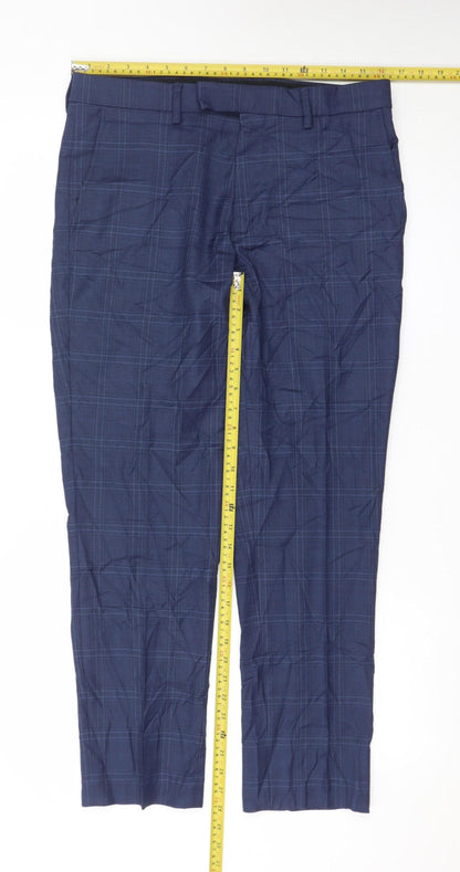 Marks and Spencer Men's Blue Check Slim Fit Formal Trousers 32W 29L
