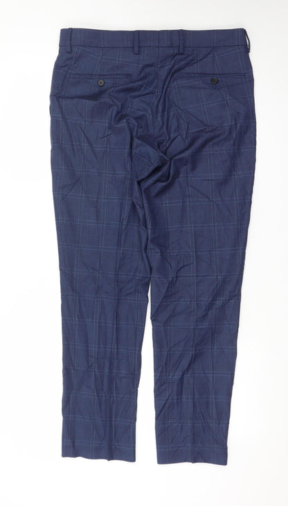 Marks and Spencer Men's Blue Check Slim Fit Formal Trousers 32W 29L