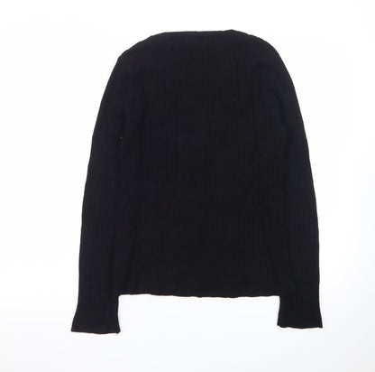 Warehouse Women's Black Henley Jumper Size 16 Long Sleeve Cotton Knit