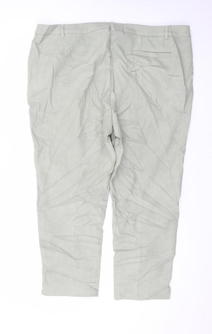 Marks and Spencer Women Green Linen Blend Pleated Trousers Size 20 Short
