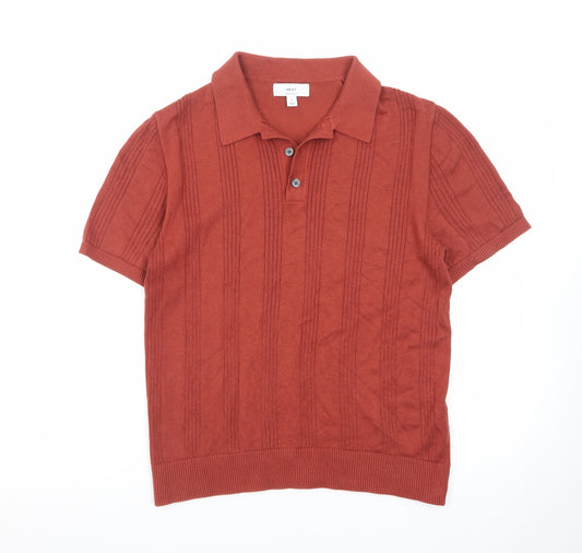 Next Men's Red Knit Polo Shirt Size S Short Sleeve Cotton Blend
