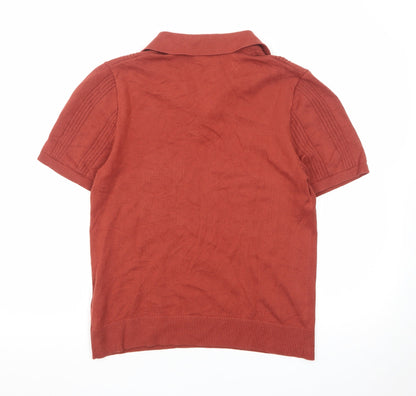 Next Men's Red Knit Polo Shirt Size S Short Sleeve Cotton Blend