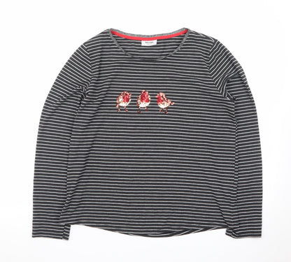 Nocozo Womens Black Striped Sequin Bird Long Sleeve T-Shirt UK 14