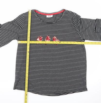 Nocozo Womens Black Striped Sequin Bird Long Sleeve T-Shirt UK 14
