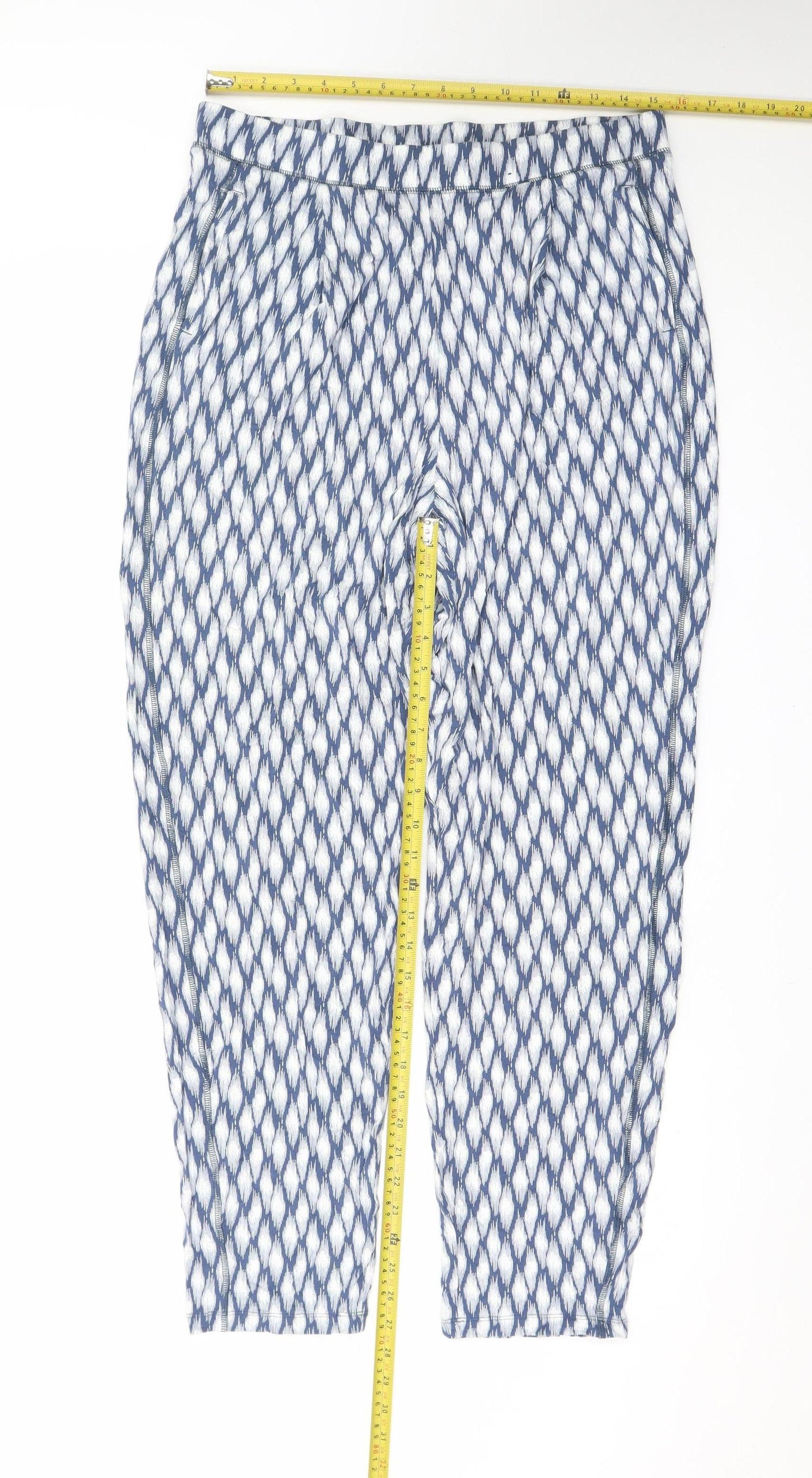 Marks and Spencer Women Blue Geometric Tapered Trousers Size 14