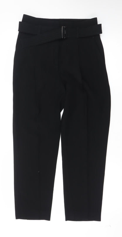 Reiss Women Black Cropped Belted Tapered Tailored Trousers UK 6