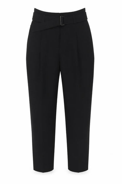 Reiss Women Black Cropped Belted Tapered Tailored Trousers UK 6