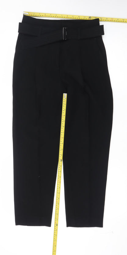 Reiss Women Black Cropped Belted Tapered Tailored Trousers UK 6