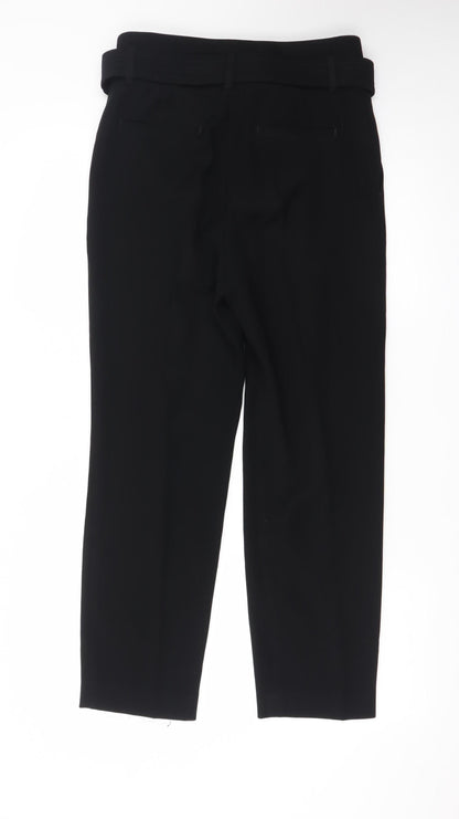 Reiss Women Black Cropped Belted Tapered Tailored Trousers UK 6