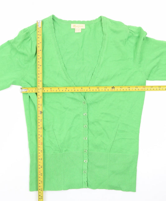 Monsoon Women Green Cotton V-Neck Button Cardigan Size 12