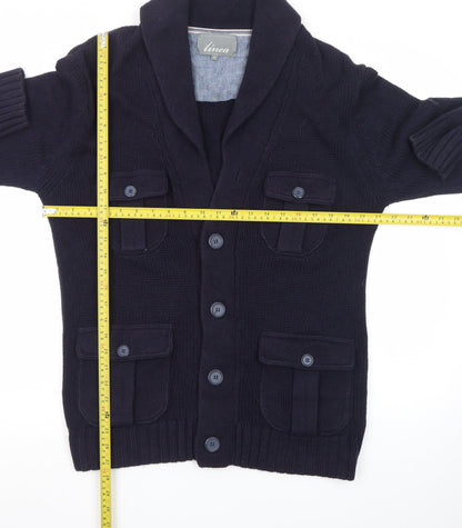 Linea Men's Blue Chunky Knit Cotton Cardigan M
