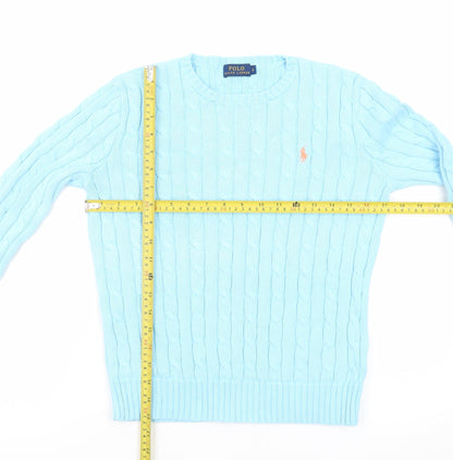 Polo Ralph Lauren Women's Blue Cable-Knit Cotton Jumper Size S