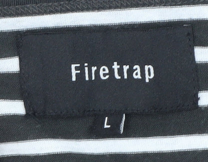 Firetrap Men's Black Striped Sleeveless Cotton Tank Top L