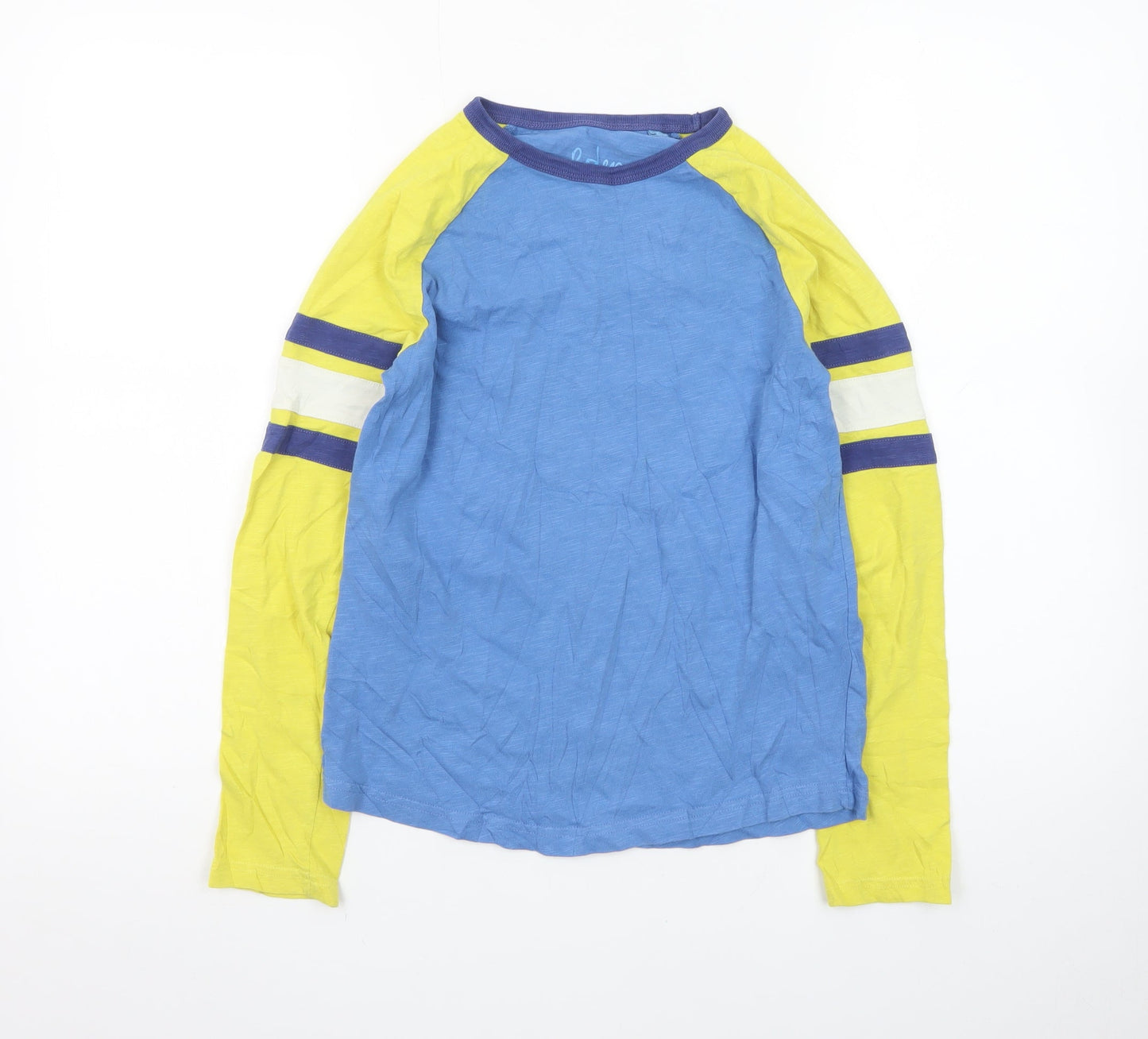Boden Boys Blue & Yellow Long Sleeve Colourblock Cotton T-Shirt 11-12 Years