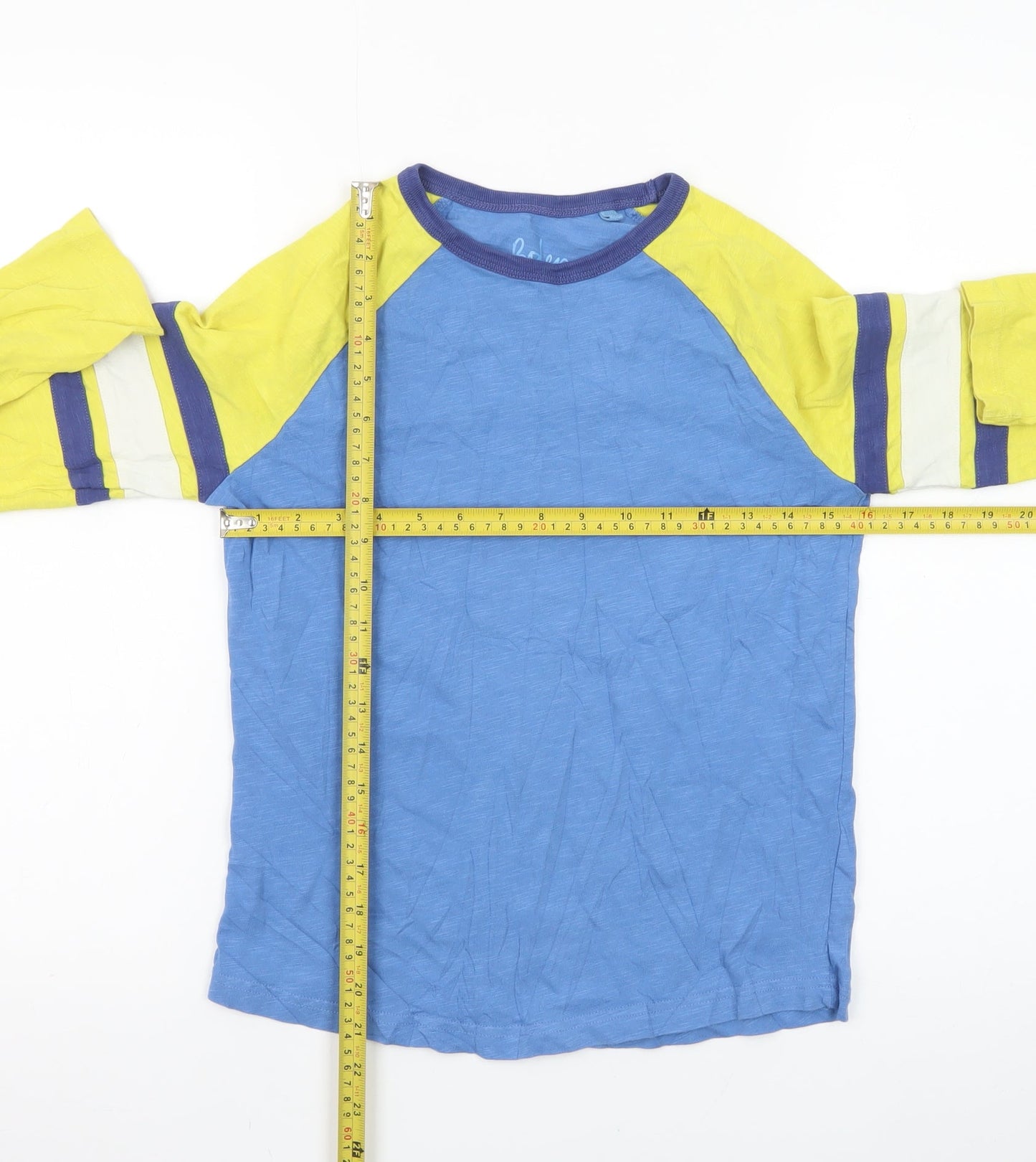 Boden Boys Blue & Yellow Long Sleeve Colourblock Cotton T-Shirt 11-12 Years
