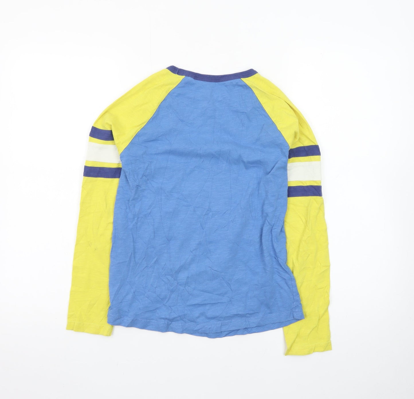 Boden Boys Blue & Yellow Long Sleeve Colourblock Cotton T-Shirt 11-12 Years