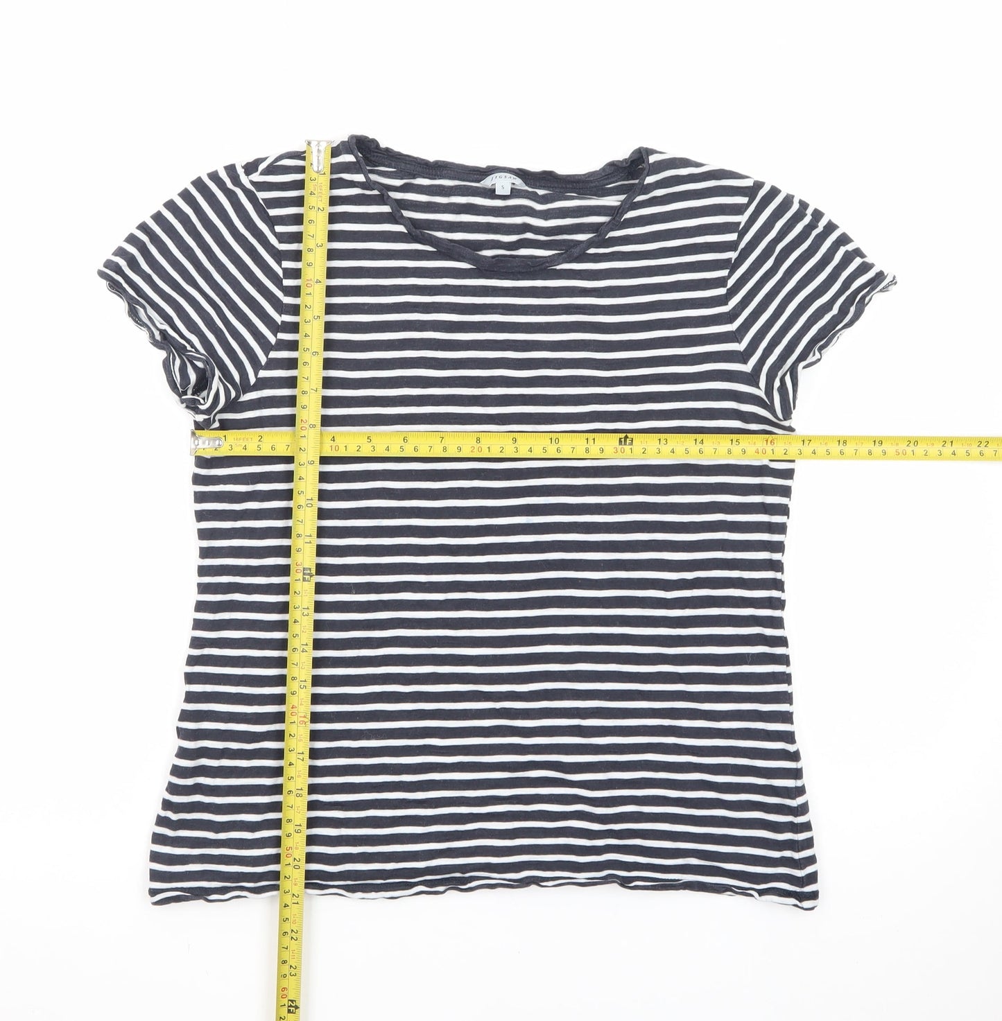 Jigsaw Women's Black Striped Cotton T-Shirt Size S