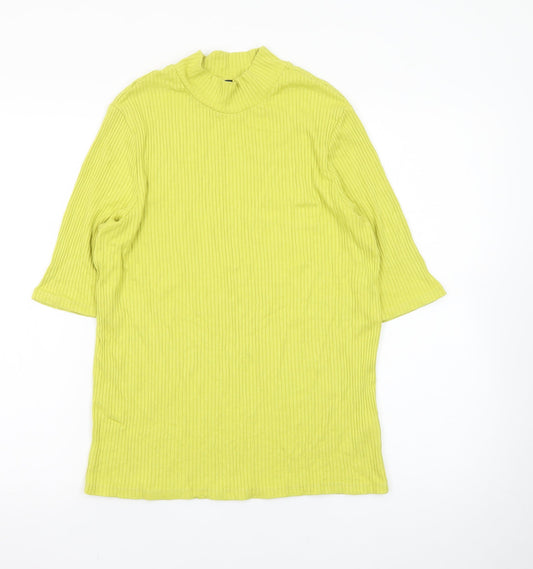 Marks and Spencer Women Yellow Mock Neck Ribbed T-Shirt Size 16