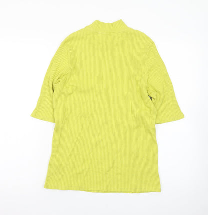 Marks and Spencer Women Yellow Mock Neck Ribbed T-Shirt Size 16
