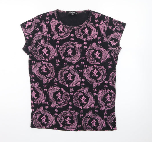 NEW girl ORDER Womens Black Dragon Print T-Shirt Size 14