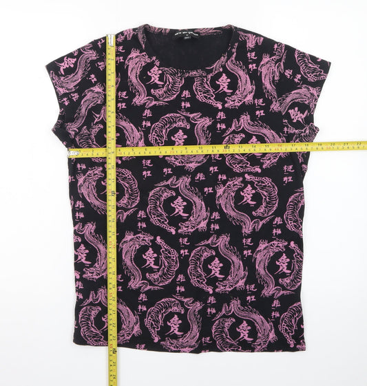 NEW girl ORDER Womens Black Dragon Print T-Shirt Size 14