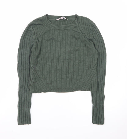 Miss Selfridge Petites Green Ribbed Cropped Knit Top UK 10