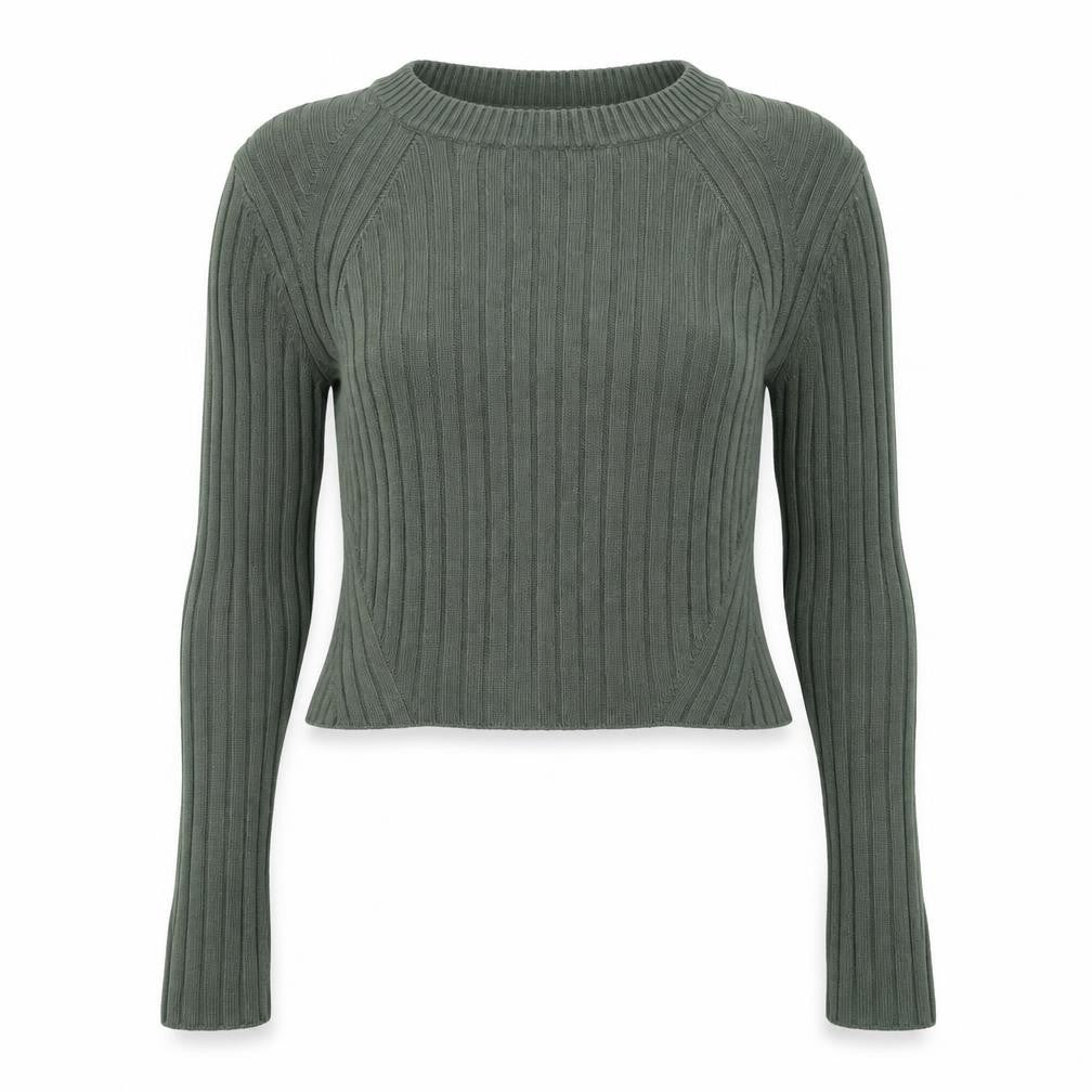 Miss Selfridge Petites Green Ribbed Cropped Knit Top UK 10