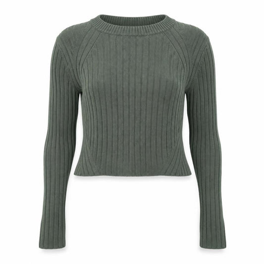 Miss Selfridge Petites Green Ribbed Cropped Knit Top UK 10