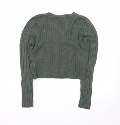 Miss Selfridge Petites Green Ribbed Cropped Knit Top UK 10