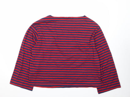 H&M Men's Red and Navy Striped Long Sleeve Cotton T-Shirt Size S