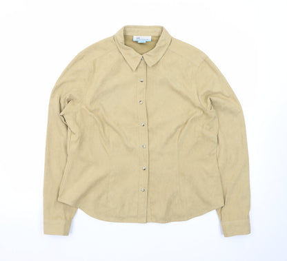 Monsoon Women Beige Suede Button-Up Long Sleeve Shirt Size 18