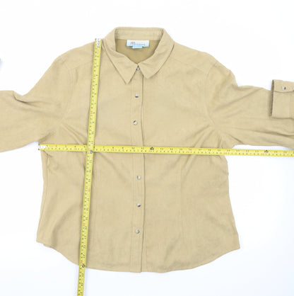 Monsoon Women Beige Suede Button-Up Long Sleeve Shirt Size 18