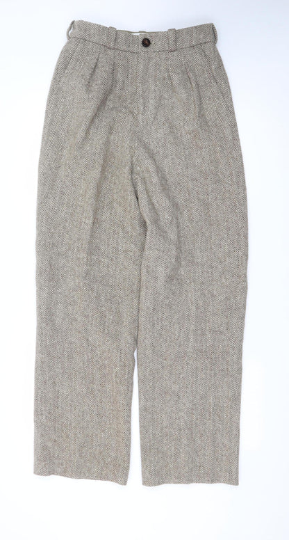 ba&sh Women's Beige Wool Herringbone High-Waist Wide-Leg Trousers S