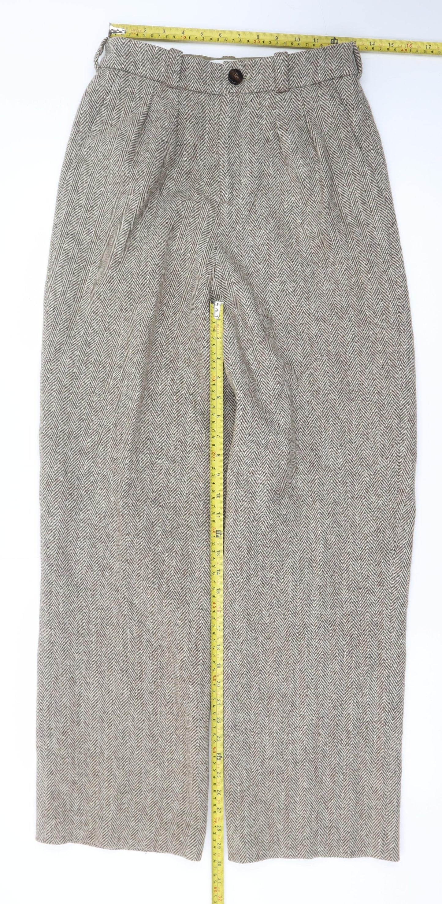 ba&sh Women's Beige Wool Herringbone High-Waist Wide-Leg Trousers S