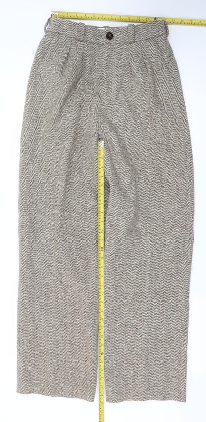 ba&sh Women's Beige Wool Herringbone High-Waist Wide-Leg Trousers S