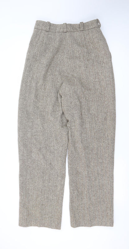 ba&sh Women's Beige Wool Herringbone High-Waist Wide-Leg Trousers S