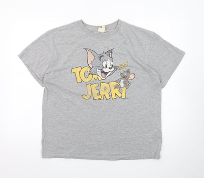 H&M Women's Grey Tom and Jerry Short Sleeve Cotton T-Shirt M