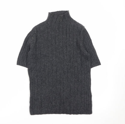 Farhi by Nicole Farhi Women Grey Pure Cashmere Short Sleeve Roll Neck Top M