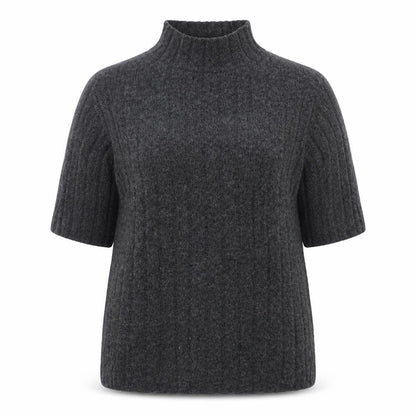 Farhi by Nicole Farhi Women Grey Pure Cashmere Short Sleeve Roll Neck Top M