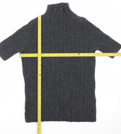Farhi by Nicole Farhi Women Grey Pure Cashmere Short Sleeve Roll Neck Top M