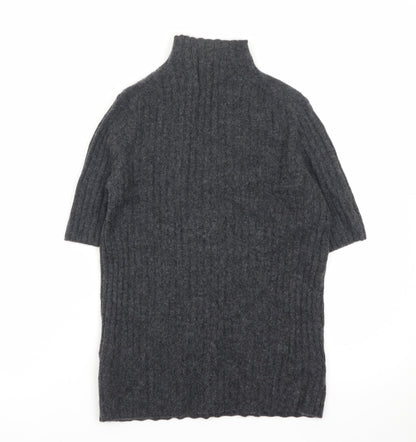 Farhi by Nicole Farhi Women Grey Pure Cashmere Short Sleeve Roll Neck Top M
