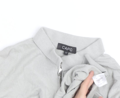 CAPO Men's Grey Cotton Half Zip Long Sleeve Casual Top Size M