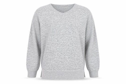 Front view of Oysho unisex grey v-neck knit jumper, size M
