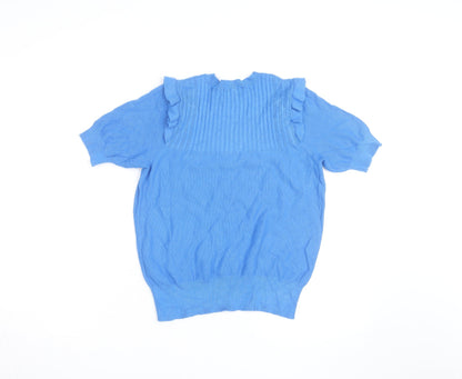 Marks and Spencer Women's Blue Short Sleeve Ruffle Knit Jumper Size M