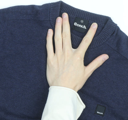 Bench Men's Blue Cotton Blend Crew Neck Jumper Size S
