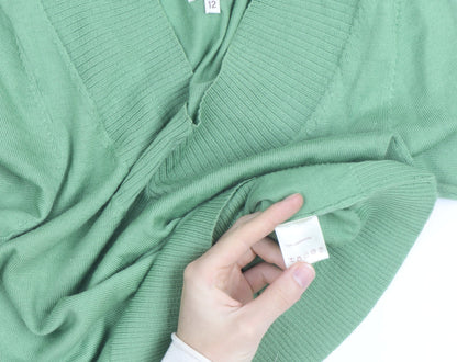 Phase Eight Women Green V-Neck Lambswool Jumper Size 12