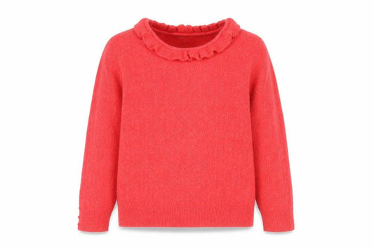 Front view of Monsoon Red Alpaca Wool Blend Ruffle Neck Jumper L unisex