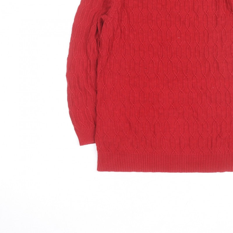 CC Red Cable-Knit Crew Neck Men's S Pullover Jumper