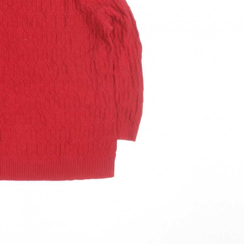 CC Red Cable-Knit Crew Neck Men's S Pullover Jumper