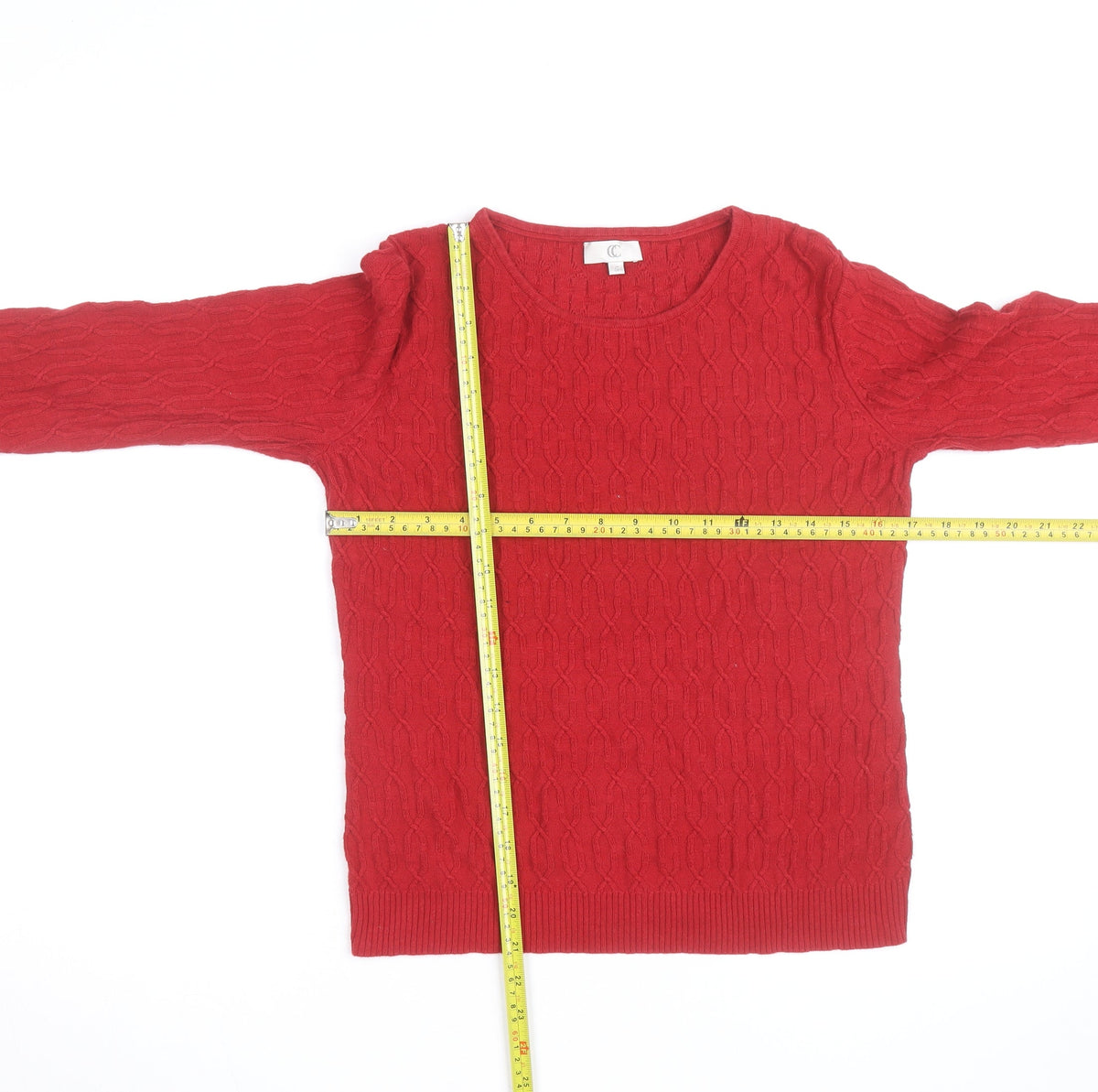CC Red Cable-Knit Crew Neck Men's S Pullover Jumper